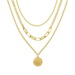 18K GOLD PLATED STAINLESS STEEL COIN NECKLACE, INTENSITY