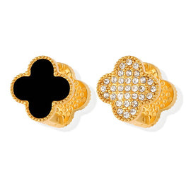 18K GOLD PLATED STAINLESS STEEL FOUR-LEAF CLOVER EARRINGS, INTENSITY