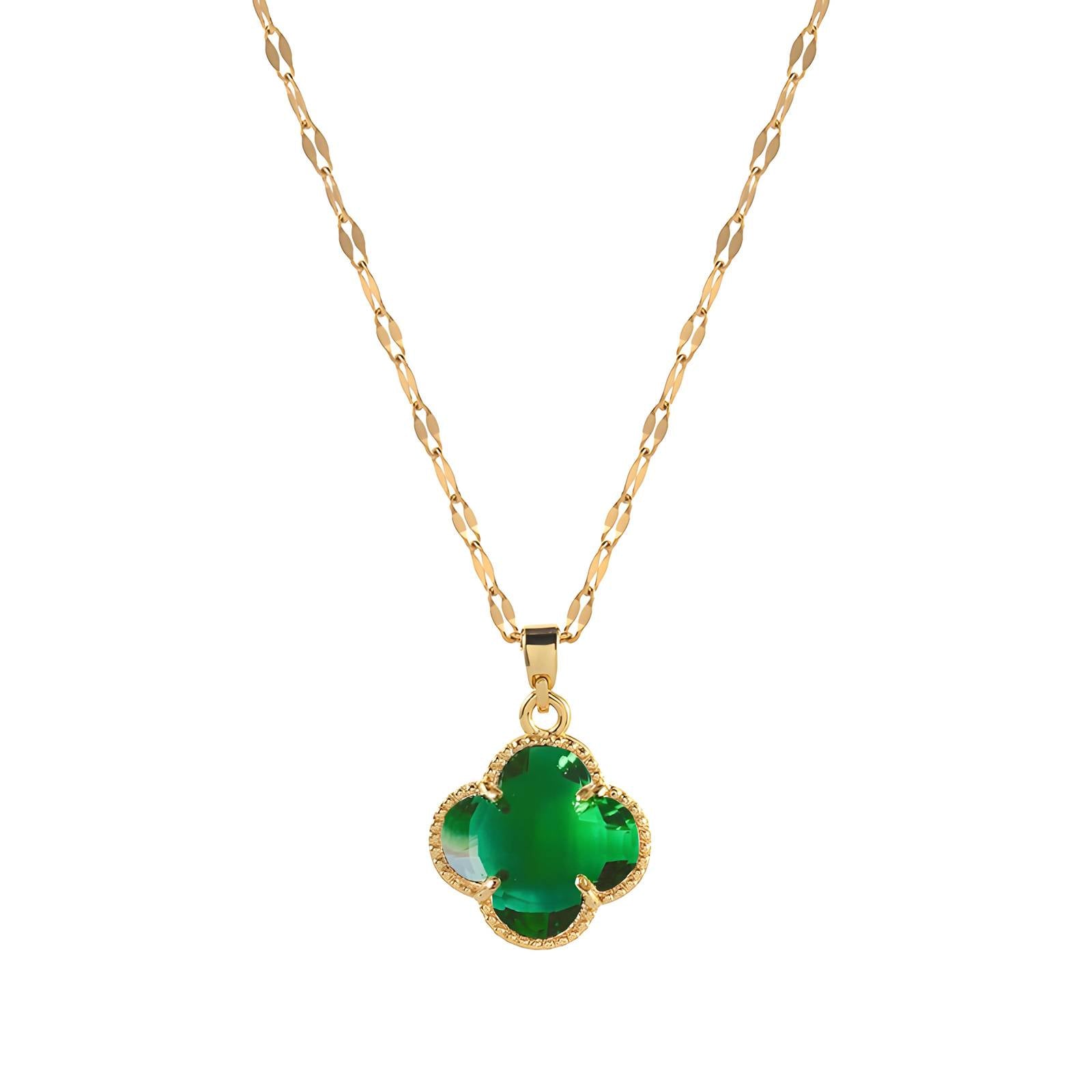 18K GOLD PLATED STAINLESS STEEL FOUR-LEAF CLOVER NECKLACE, INTENSITY
