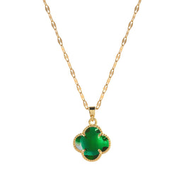 18K GOLD PLATED STAINLESS STEEL FOUR-LEAF CLOVER NECKLACE, INTENSITY