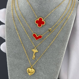 18K GOLD PLATED STAINLESS STEEL HEART AND KEY NECKLACE, INTENSITY