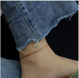 18K Gold Plated Figaro Chain Cuban Link Stainless Steel Anklets Ankle Bracelets For Women