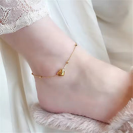 Waterproof Tarnish Resistant Trendy 18k Gold Plated Dainty Ball Bead Chain Heart Stainless Steel Anklets For Women