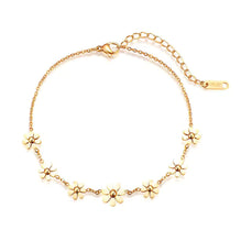 Dainty Waterproof Anklet 18K Gold Plated Daisy Linked Stainless Steel Seven Flower Charms Anklets For Women