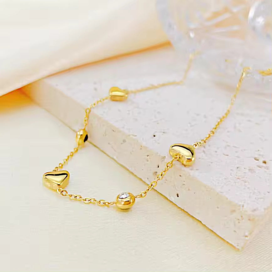 Rhinestone Heart Leg Chain Beach Non Tarnish Fashion Jewelry wholesale 18k Gold Plated Stainless Steel Anklets For Women