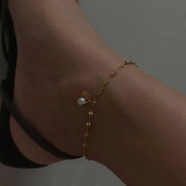 New Ins 18k Gold Plated Tarnish Free Stainless Steel Pearl Sample Chain Anklet Handmade Jewelry for Women