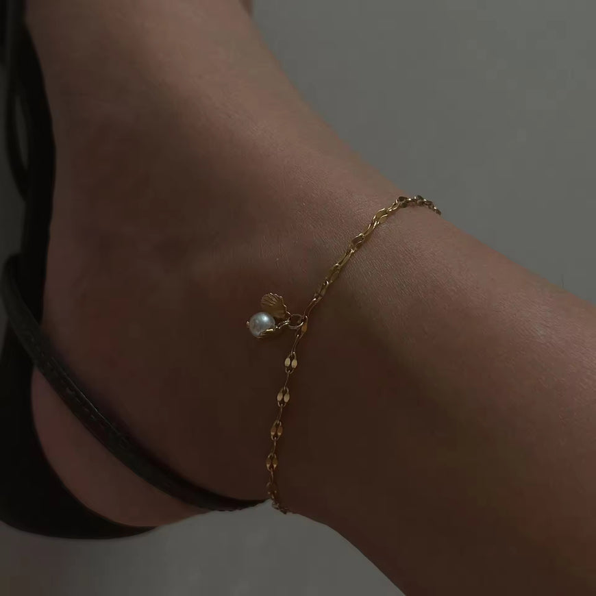 New Ins 18k Gold Plated Tarnish Free Stainless Steel Pearl Sample Chain Anklet Handmade Jewelry for Women