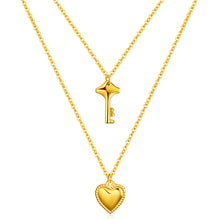 18K GOLD PLATED STAINLESS STEEL HEART AND KEY NECKLACE, INTENSITY