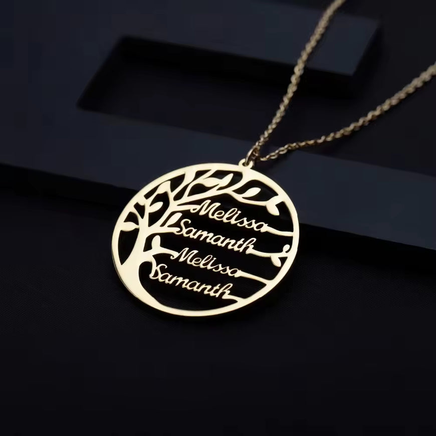 Custom Name Family Tree Necklace  Personalized Jewelry Christmas Gift