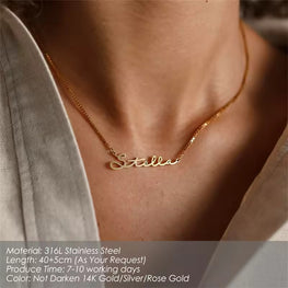 Personalized name necklace real gold plating stainless steel necklace letters necklace for women